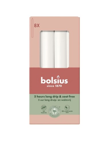 BOLSIUS Stolové sviečky Torpeda 170/20 (biele) ~5h 8 ks.