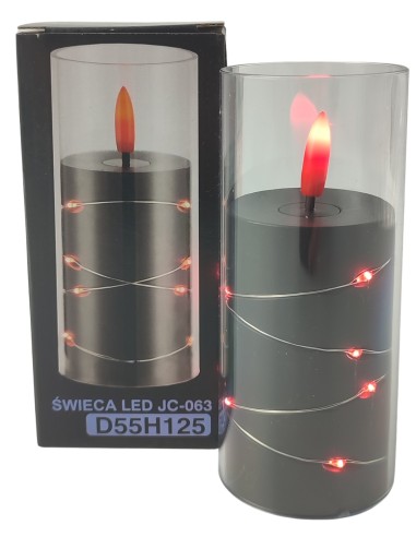 Świeca oplatana LED GRANDE 5500 D55H125 czarna/czerwony