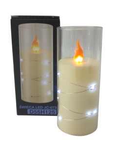 Świeca oplatana LED GRANDE 5503 D55H125 ecru/biały zimny