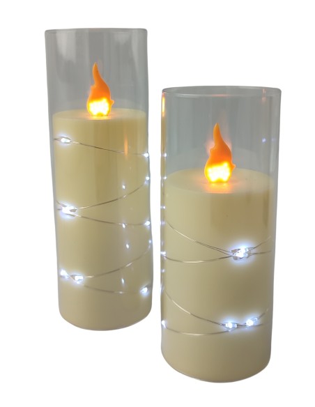 Świeca oplatana LED GRANDE 5503 D55H125 ecru/biały zimny
