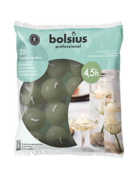 Bolsius BAG floating candles 4.5h 20 pieces green olive