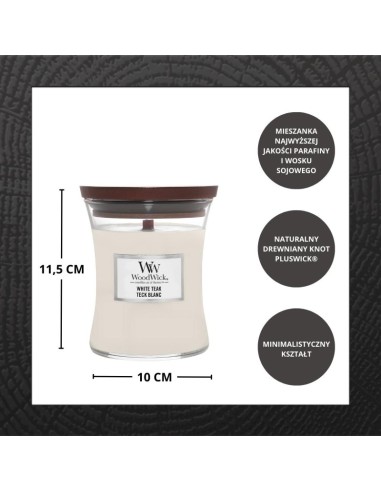 WoodWick Duftkerze „Weißes Teakholz“, mittelgroß, 275 g