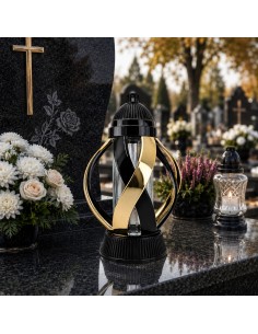 Znicz kapliczka Wstęga czarna złota metalizowana 28,5 cm 2
