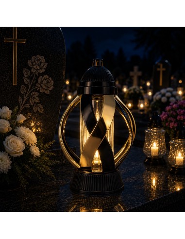 Kaplnková sviečka, čierno-zlatá metalická stuha, 28,5 cm