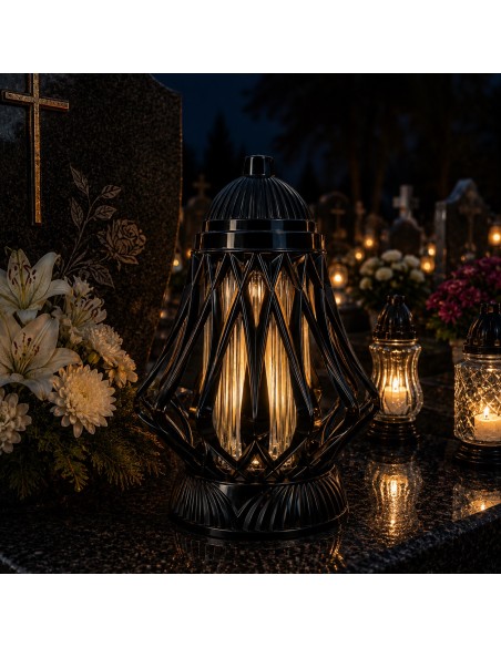 Small black openwork chapel candle 29.5 cm