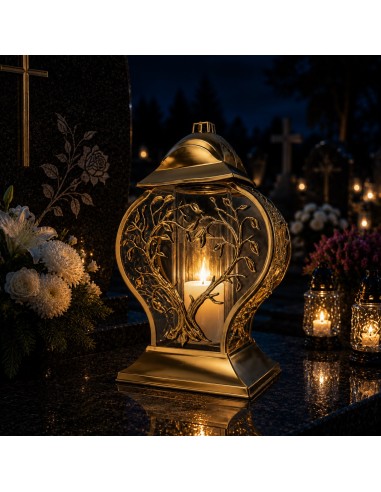 Znicz kapliczka lampion Serce Drzewo duży złoty 33 cm