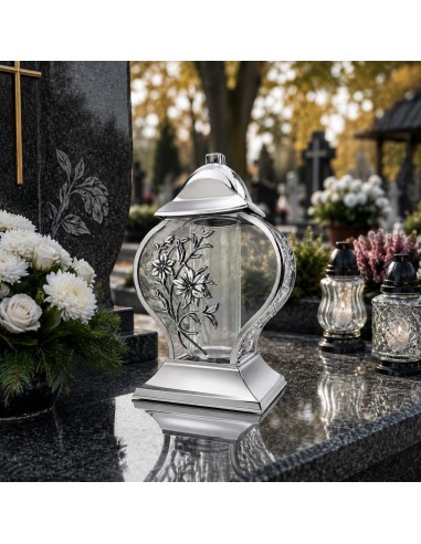 Znicz kapliczka lampion Serce Lilia duży srebrny 33 cm