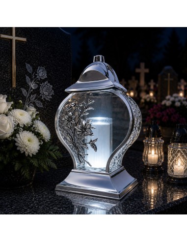 Znicz kapliczka lampion Serce Lilia duży srebrny 33 cm