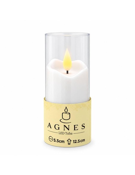 Agnes LED-Kerzen, weiße Röhre, warme Flamme, 12,5 cm, 12 Stück