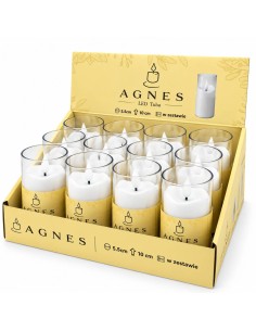 Agnes LED candles, white tube, warm flame, 10 cm, 12 pieces