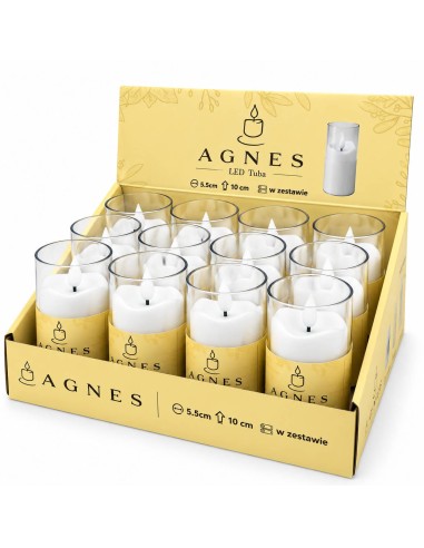Sviečky Agnes LED, biela trubica, teplý plameň, 10 cm, 12 kusov