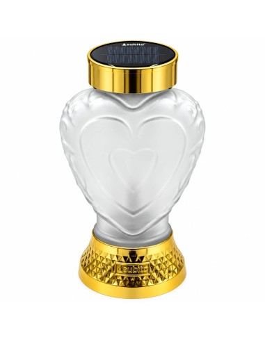 Znicz lampion solarny LED SUBITO SL5 złote Serce matowe ciepły płomień 22cm