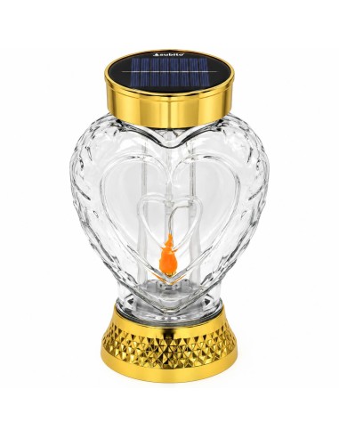 Solární LED lucerna svíčka SUBITO SL5 zlaté srdce teplý plamen 22cm