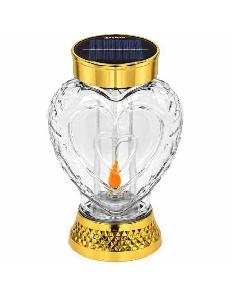 Znicz lampion solarny LED SUBITO SL5 złote Serce ciepły płomień 22cm